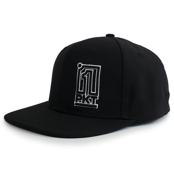 1PKT Black Stretch Fit Flat Bill Hat